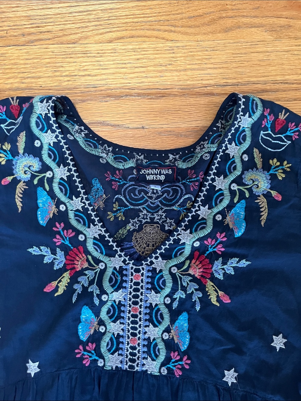 Johnny Was Embroidered Navy Blue Dress - Boho Floral large - Picture 2 of 7